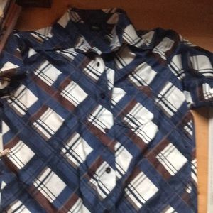 Vintage Mossino Silky patterned blue, brown and white with purple buttons mint!